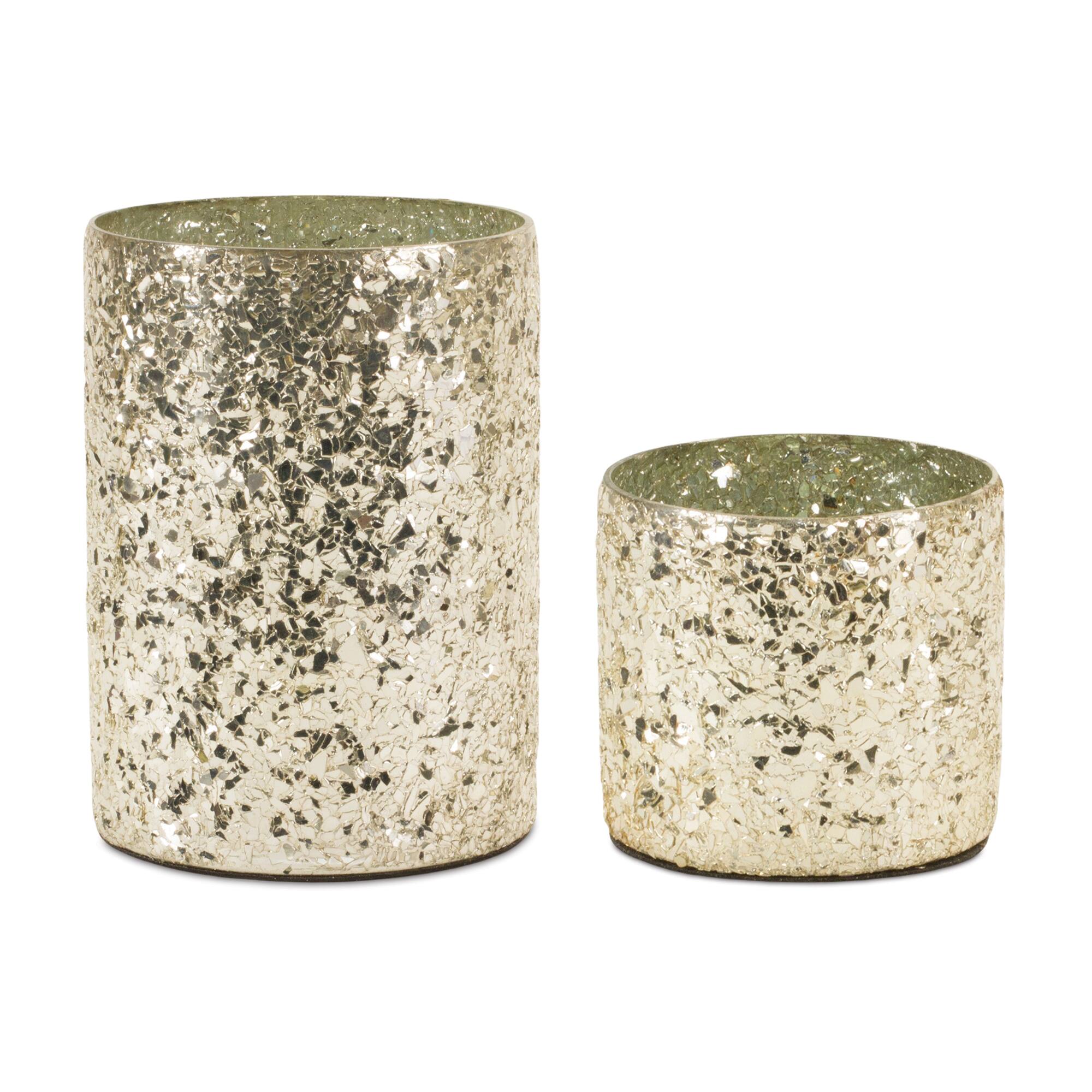 Gold Mosaic Glass Candle Holder Set
